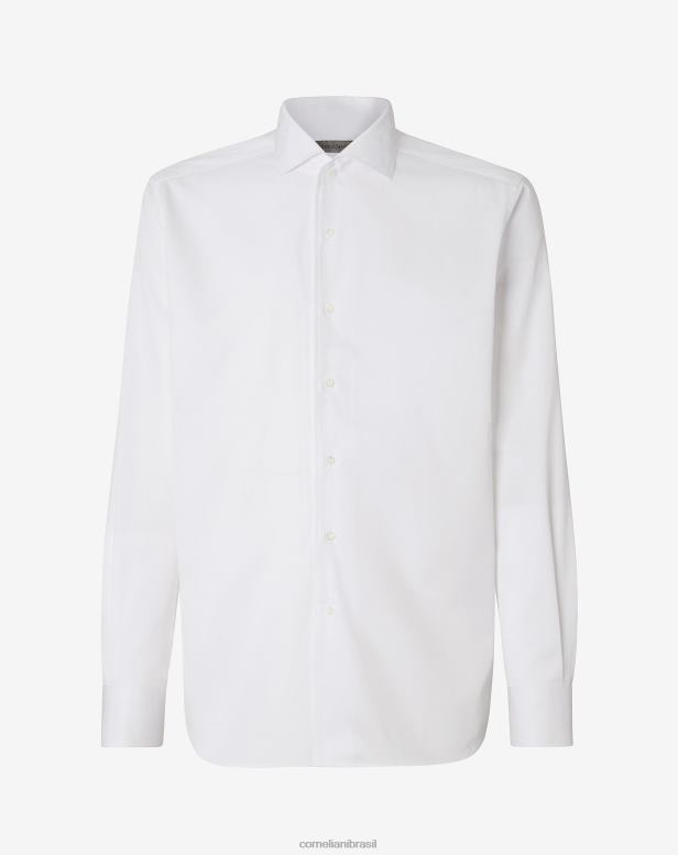 2200J187 homens Corneliani camisa de algodão sarja branca óptica branco óptico roupas