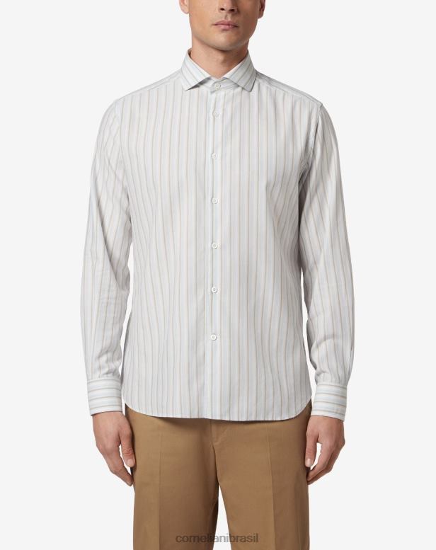 2200J188 homens Corneliani camisa lavada com gola aberta circular azul roupas