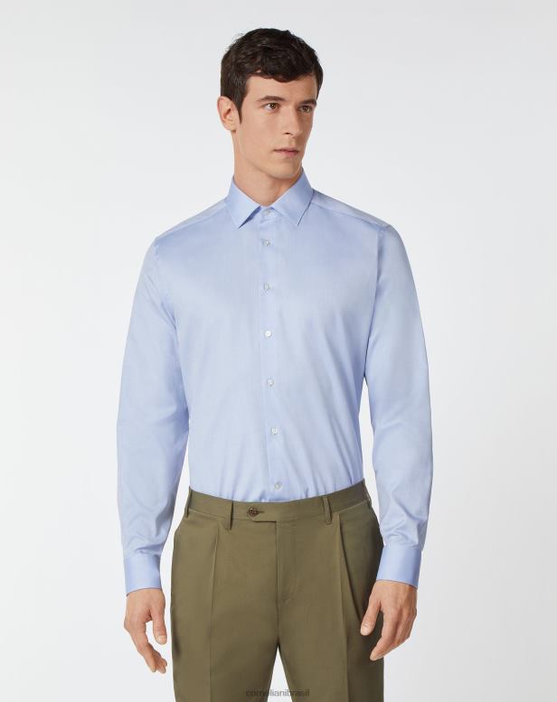 2200J190 homens Corneliani camisa de popelina de algodão azul claro roupas