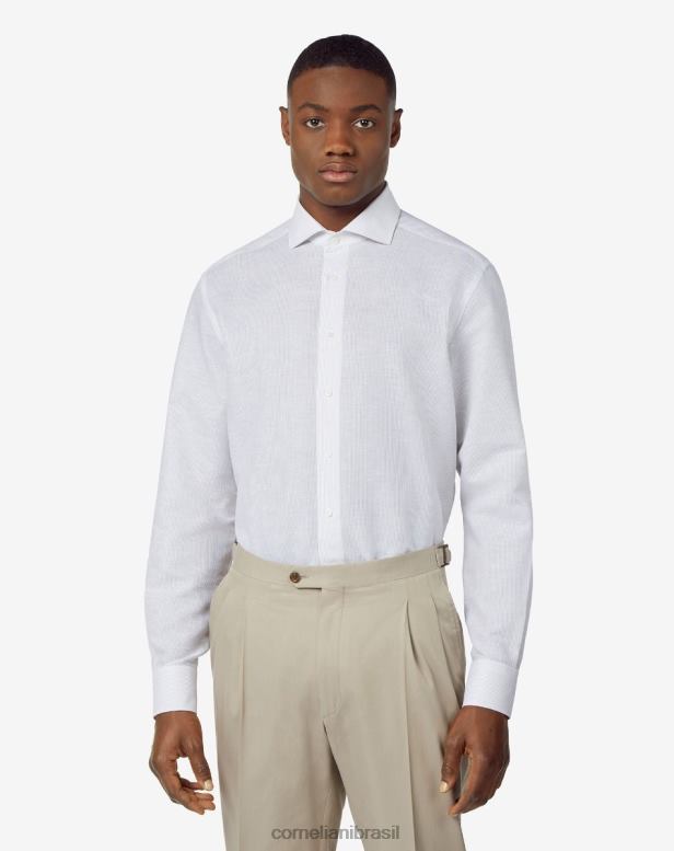 2200J191 homens Corneliani camisa de linho e algodão com estampa areia roupas