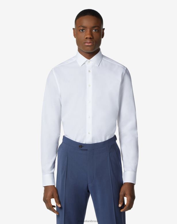 2200J193 homens Corneliani camisa de popeline de algodão branco óptico branco óptico roupas