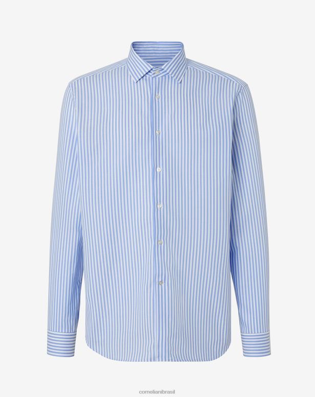2200J196 homens Corneliani camisa de algodão tecido estrutural azul roupas