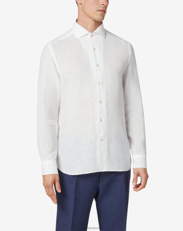 2200J197 homens Corneliani camisa de cânhamo lavada de branco óptico branco óptico roupas