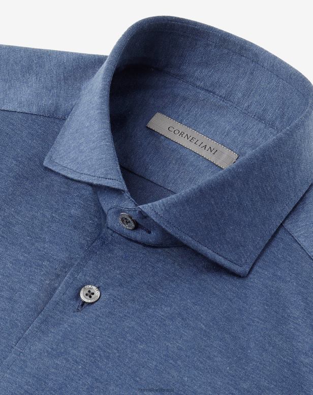 2200J201 homens Corneliani camisa de jersey de algodão em melange azul roupas