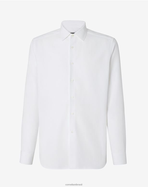 2200J203 homens Corneliani camisa de algodão favo de mel branco óptico branco óptico roupas