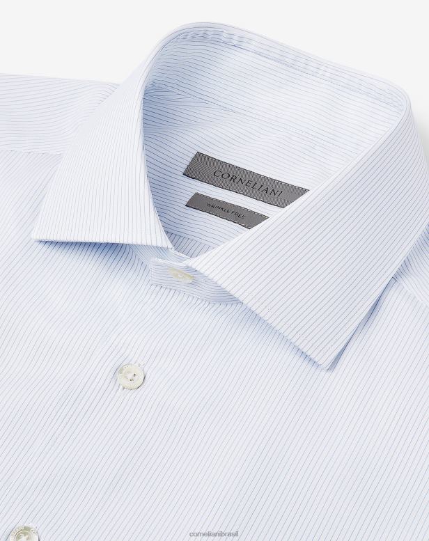 2200J205 homens Corneliani camisa listrada de algodão azul claro roupas