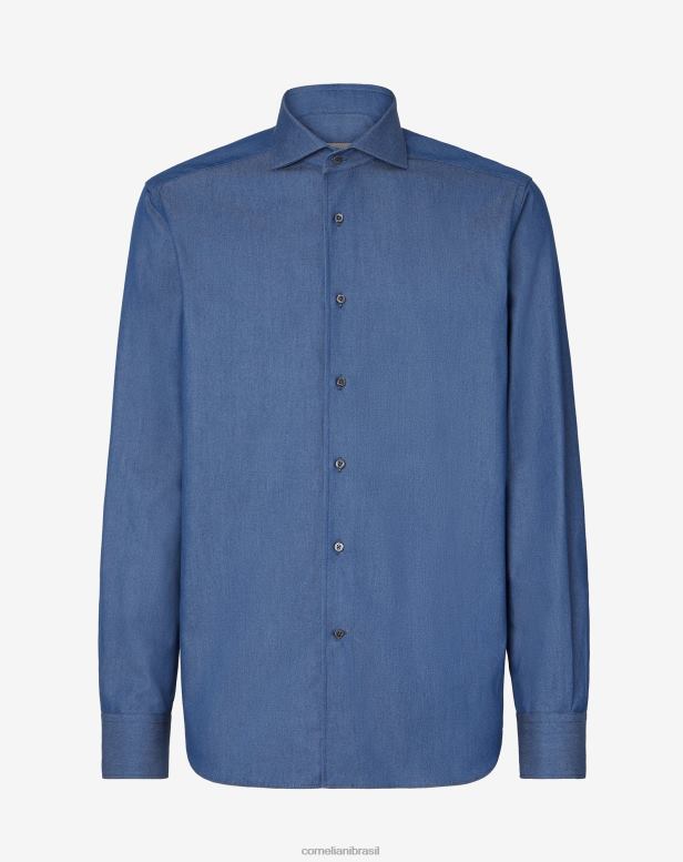 2200J209 homens Corneliani camisa jeans de algodão azul roupas