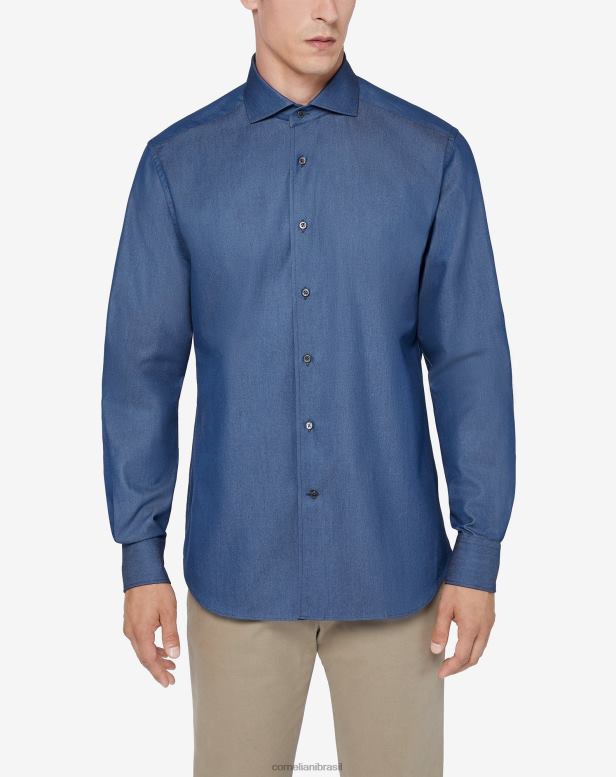2200J209 homens Corneliani camisa jeans de algodão azul roupas