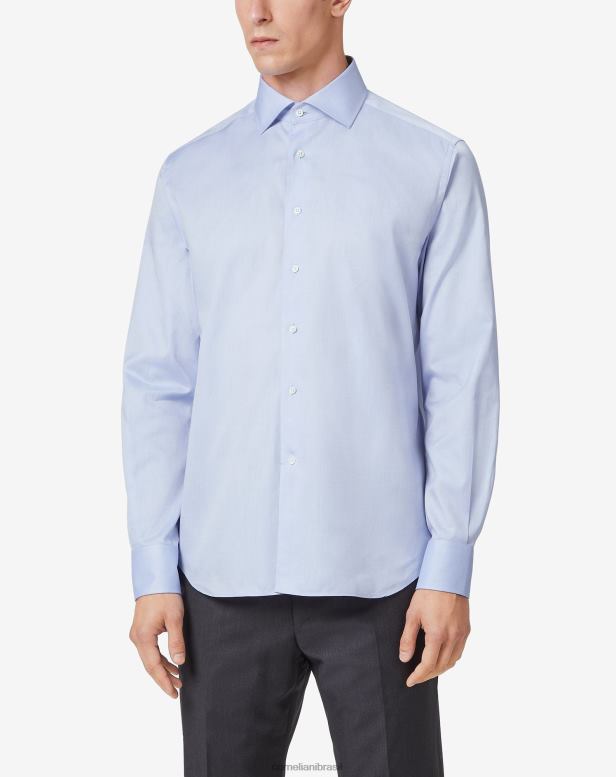 2200J210 homens Corneliani camisa oxford de algodão céu azul roupas