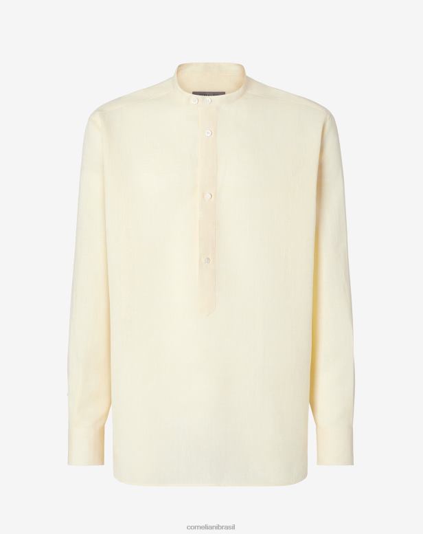 2200J213 homens Corneliani camisa de linho cambraia mostarda roupas