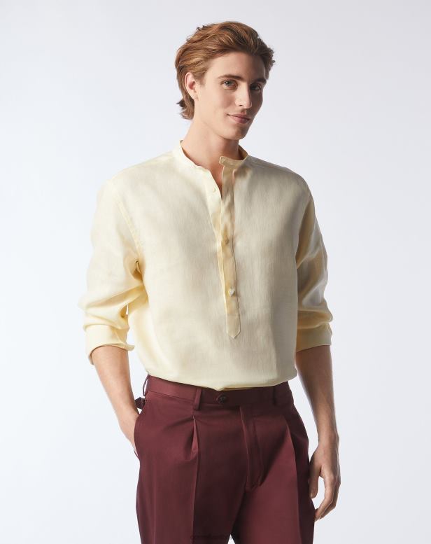 2200J213 homens Corneliani camisa de linho cambraia mostarda roupas