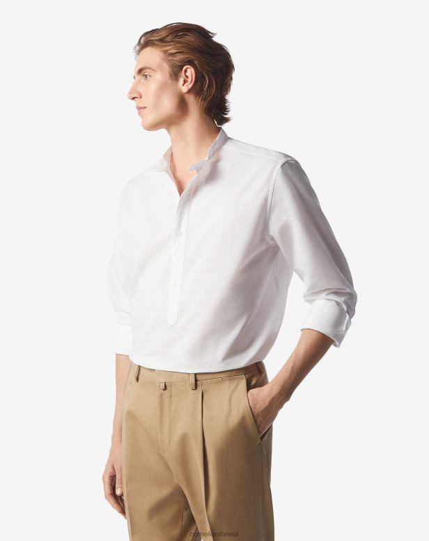 2200J214 homens Corneliani camisa branca óptica de algodão e linho branco óptico roupas