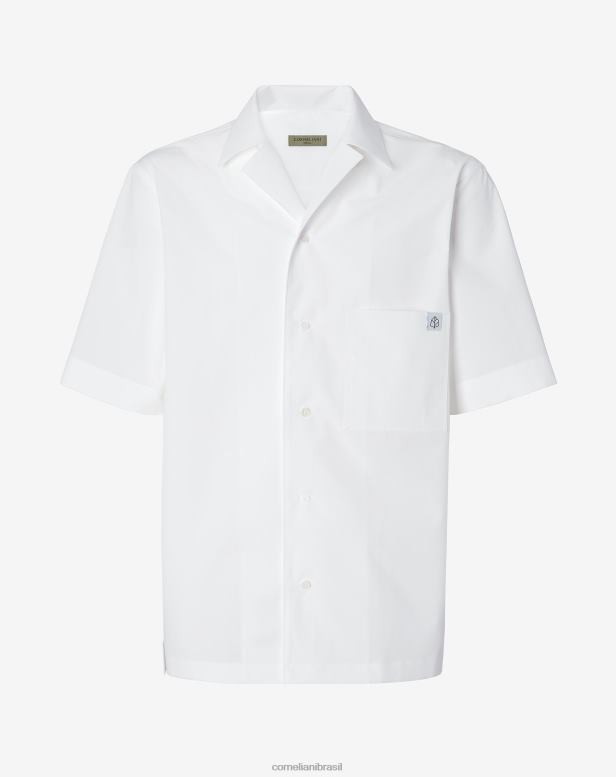 2200J215 homens Corneliani camisa manga curta em algodão orgânico branco roupas