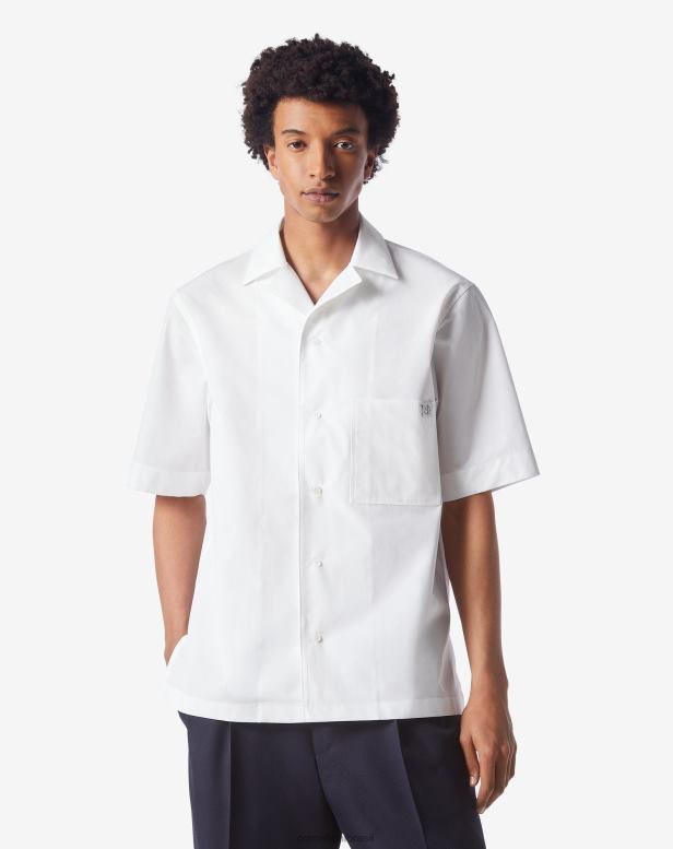 2200J215 homens Corneliani camisa manga curta em algodão orgânico branco roupas
