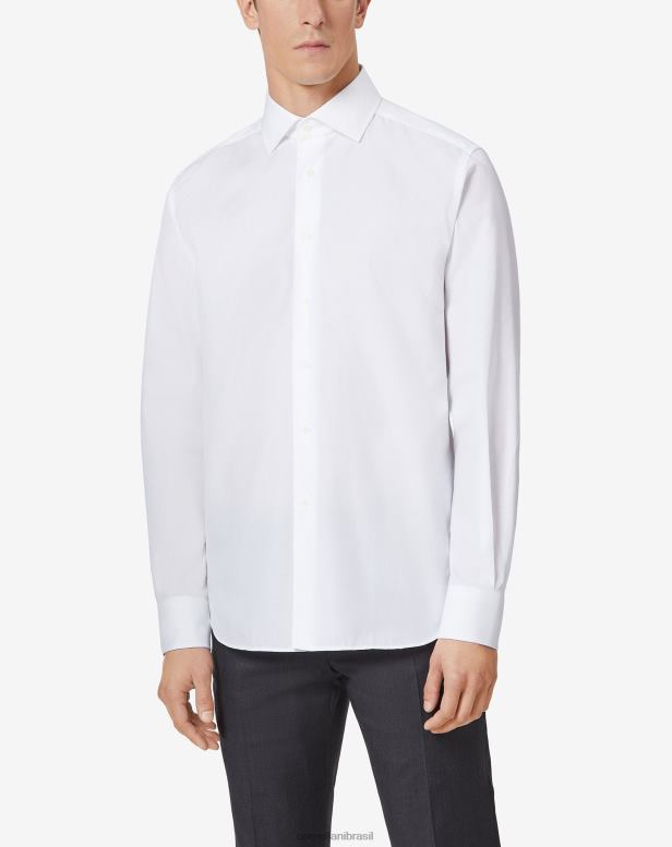 2200J217 homens Corneliani camisa branca óptica de algodãooxford branco óptico roupas
