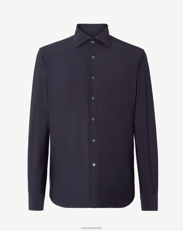 2200J218 homens Corneliani camisa de tecido traveltech azul roupas
