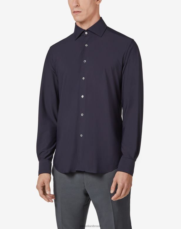 2200J218 homens Corneliani camisa de tecido traveltech azul roupas