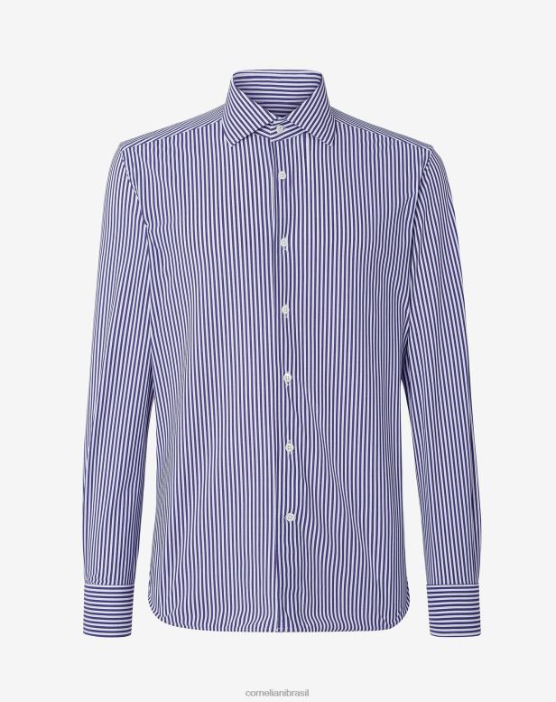2200J219 homens Corneliani camisa traveltech azul escuro roupas