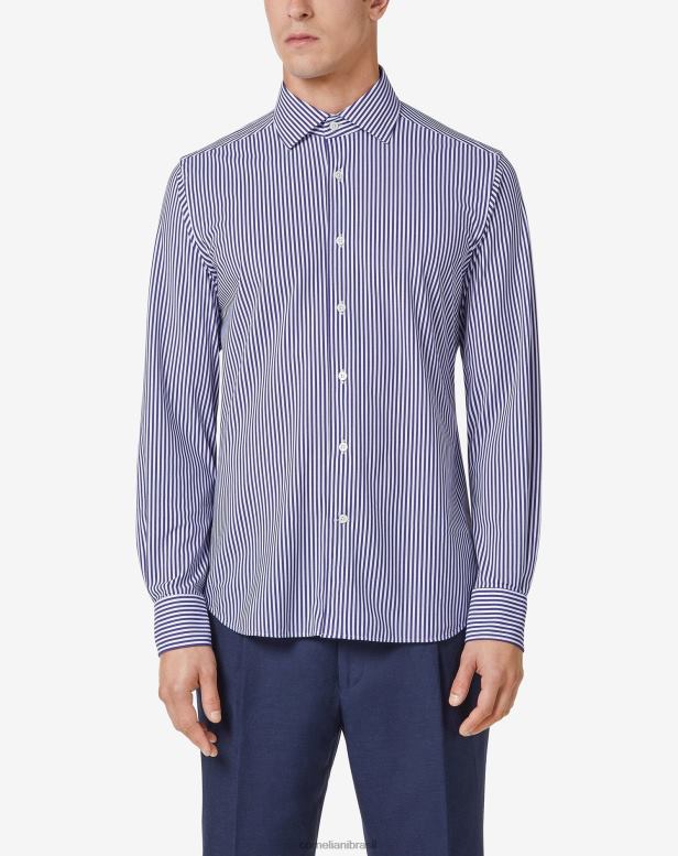 2200J219 homens Corneliani camisa traveltech azul escuro roupas