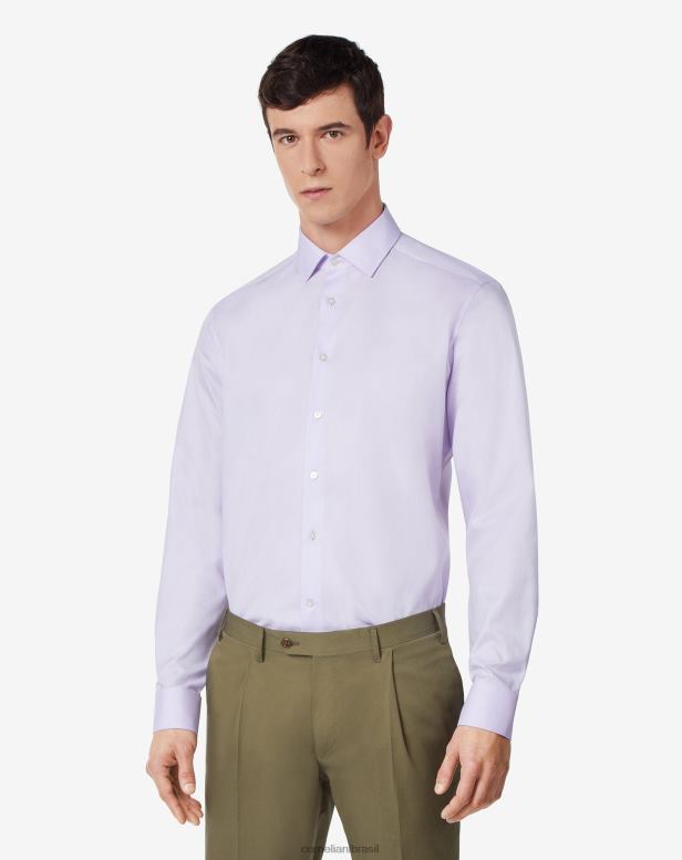 2200J220 homens Corneliani camisa de popelina de algodão lilás roupas