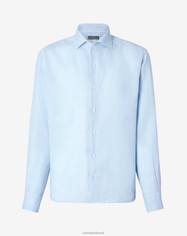 2200J221 homens Corneliani camisa de linho puro azul claro roupas