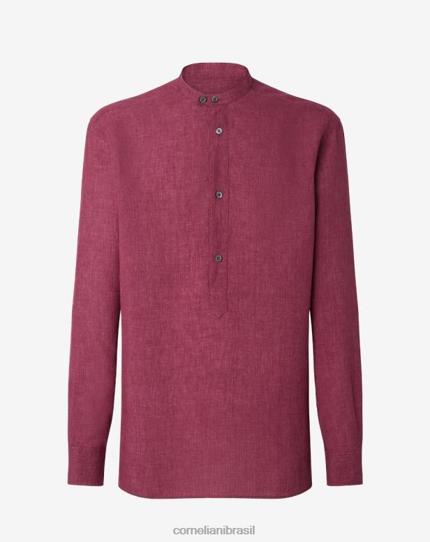 2200J224 homens Corneliani camisa delave linho puro Bordéus roupas