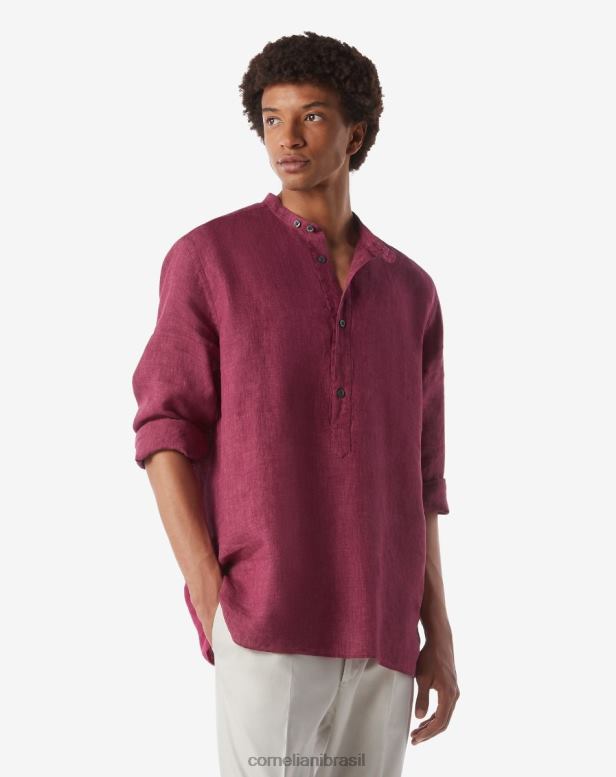 2200J224 homens Corneliani camisa delave linho puro Bordéus roupas