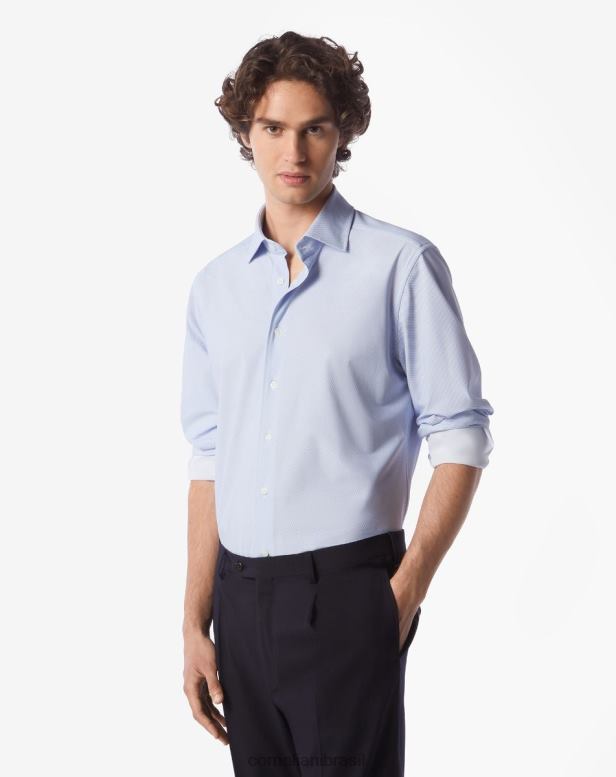 2200J230 homens Corneliani camisa traveltech azul roupas