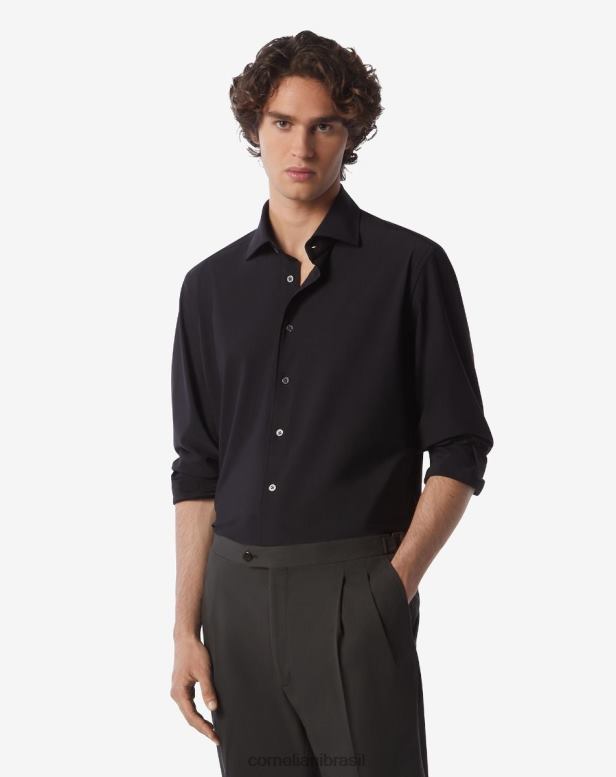 2200J231 homens Corneliani camiseta técnica de viagem preto roupas