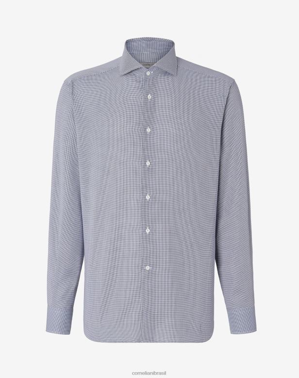 2200J235 homens Corneliani camisa de algodão com padrão houndstooth azul claro roupas