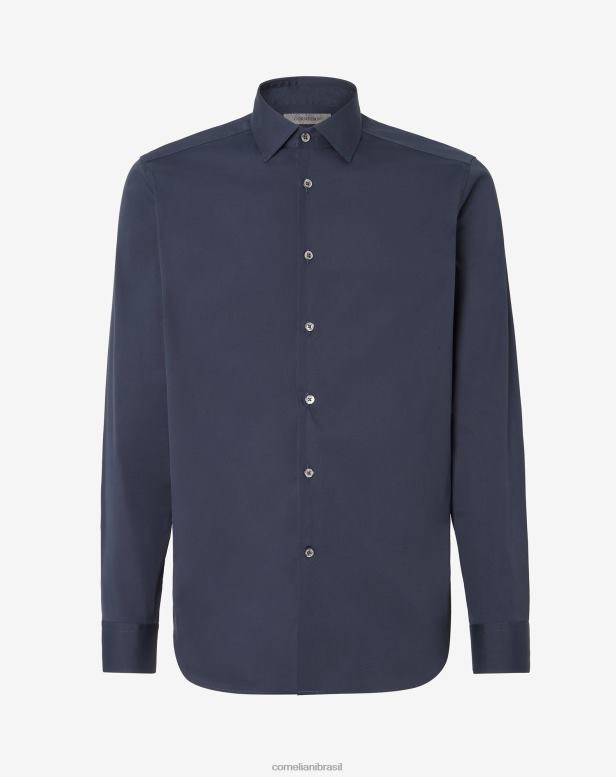 2200J237 homens Corneliani camisa elástica de algodão azul roupas