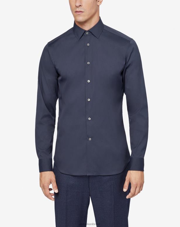 2200J237 homens Corneliani camisa elástica de algodão azul roupas