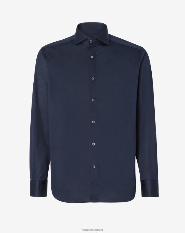 2200J238 homens Corneliani camisa de algodão azul roupas