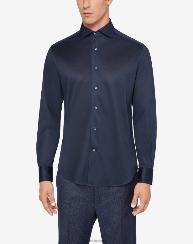 2200J238 homens Corneliani camisa de algodão azul roupas
