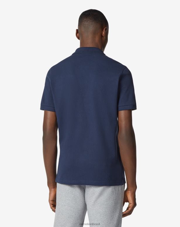 2200J240 homens Corneliani polo piquet algodão com crista azul-marinho roupas