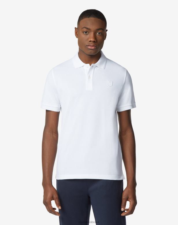2200J242 homens Corneliani polo piquet algodão com crista branco roupas