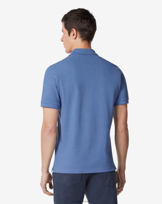2200J243 homens Corneliani polo openpiquet de algodão com crista azul roupas