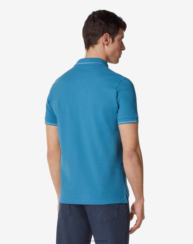 2200J244 homens Corneliani polo com ponta em piquet de algodão céu azul roupas