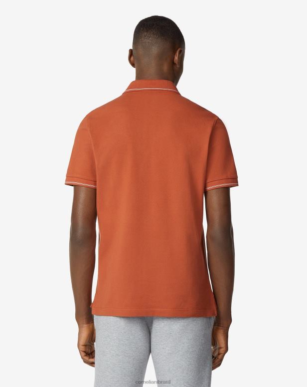 2200J246 homens Corneliani polo com ponta em piquet de algodão Sienna queimado roupas