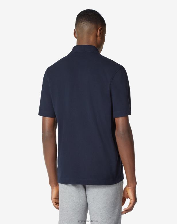 2200J247 homens Corneliani polo em piquê de algodão sustentável azul-marinho roupas