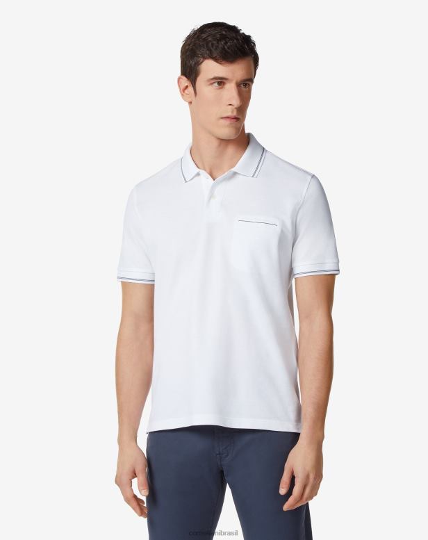 2200J248 homens Corneliani polo com ponta de algodão em piquê branco óptico branco óptico roupas