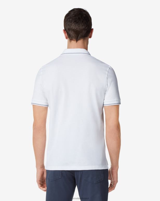 2200J248 homens Corneliani polo com ponta de algodão em piquê branco óptico branco óptico roupas