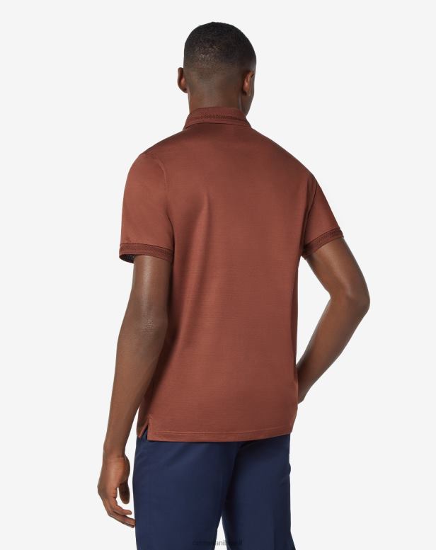 2200J249 homens Corneliani polo lisle algodão com gola redonda marrom roupas