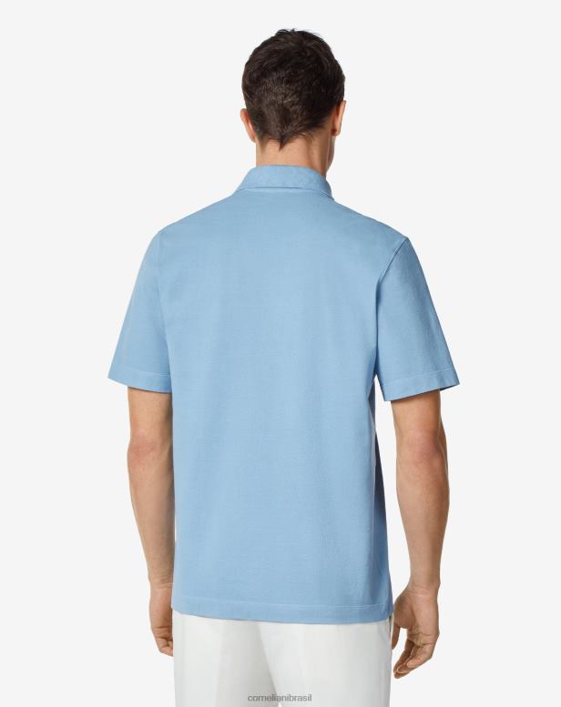 2200J250 homens Corneliani polo em piquê de algodão sustentável céu azul roupas