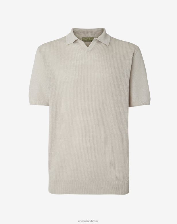 2200J252 homens Corneliani polo manga curta em linho orgânico bege roupas
