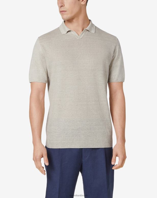 2200J252 homens Corneliani polo manga curta em linho orgânico bege roupas