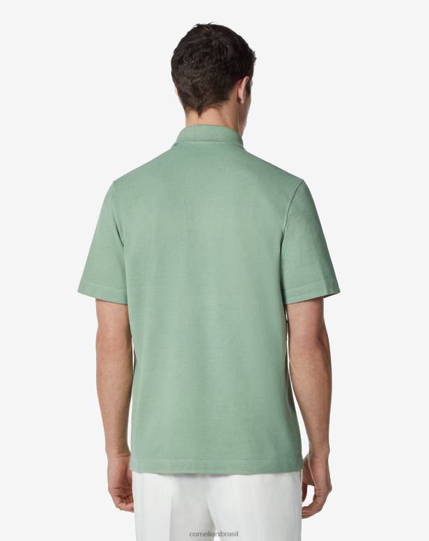 2200J253 homens Corneliani polo em piquê de algodão sustentável verde roupas