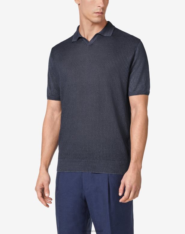 2200J255 homens Corneliani polo manga curta linha orgânica azul-marinho roupas