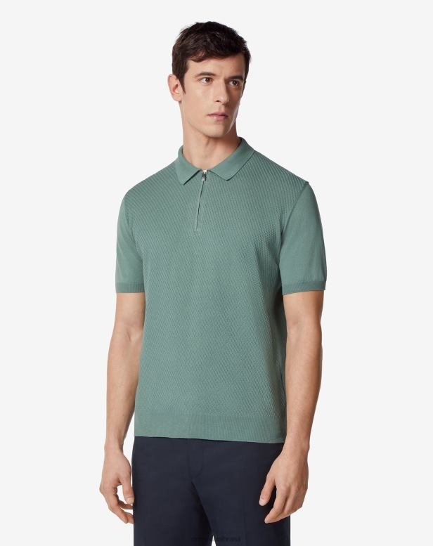 2200J256 homens Corneliani Polo manga curta com zíper em algodão pima verde roupas