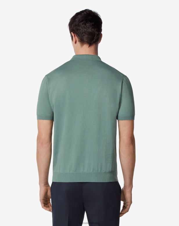2200J256 homens Corneliani Polo manga curta com zíper em algodão pima verde roupas